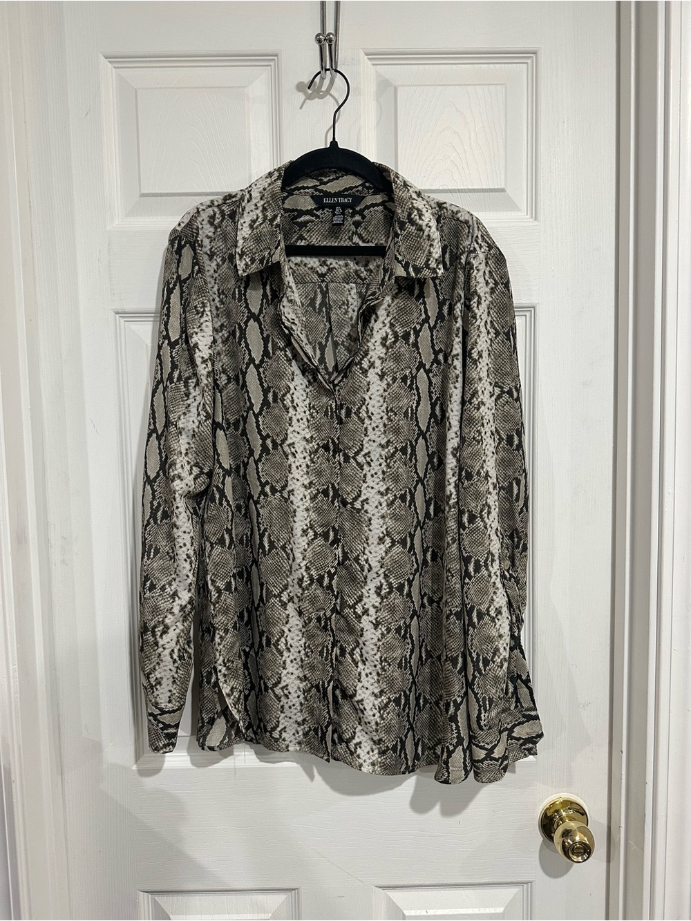 Ellen Tracy Snake-Print Button-Down Blouse